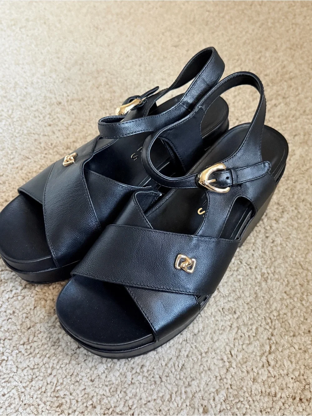 Aerosoles Cora Black Platform Wedge Sandals, 6.5, Brand New